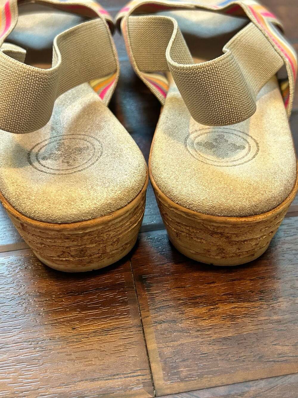 Charleston Shoe Co. Atlantic Stripe Elastic Cross-Strap Wedge Sandals Resort - Picture 15 of 15
